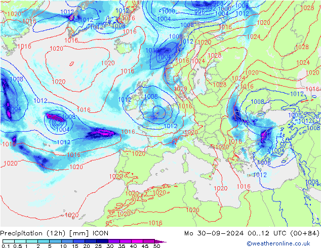 Precipitação (12h) ICON Seg 30.09.2024 12 UTC