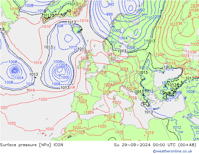 Surface pressure ICON Su 29.09.2024 00 UTC