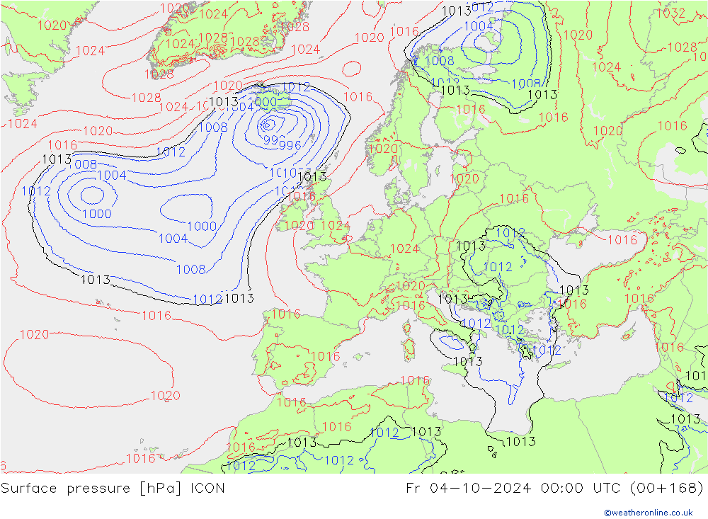 Luchtdruk (Grond) ICON vr 04.10.2024 00 UTC