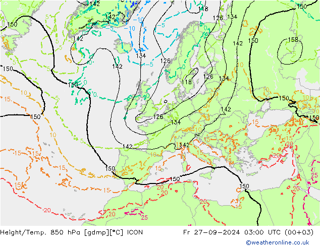 Height/Temp. 850 hPa ICON Pá 27.09.2024 03 UTC