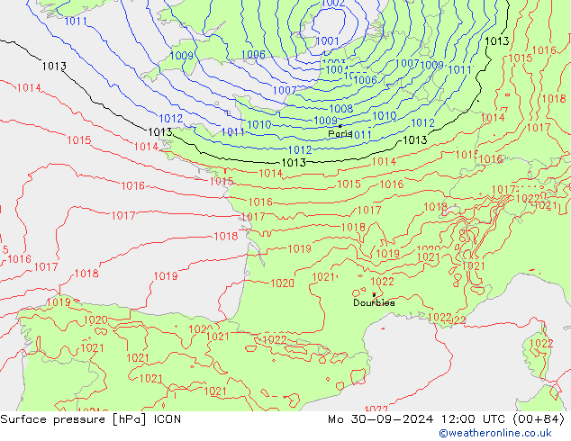 pressão do solo ICON Seg 30.09.2024 12 UTC