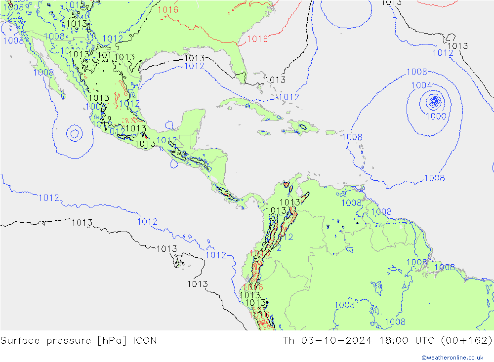 Surface pressure ICON Th 03.10.2024 18 UTC