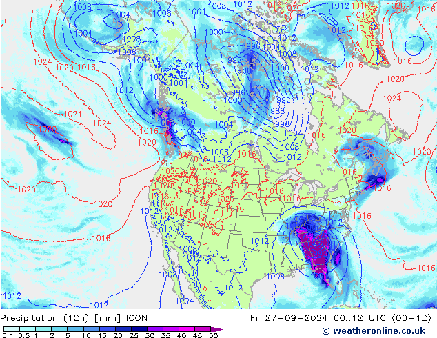 Precipitation (12h) ICON Fr 27.09.2024 12 UTC