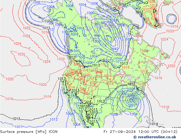 Surface pressure ICON Fr 27.09.2024 12 UTC