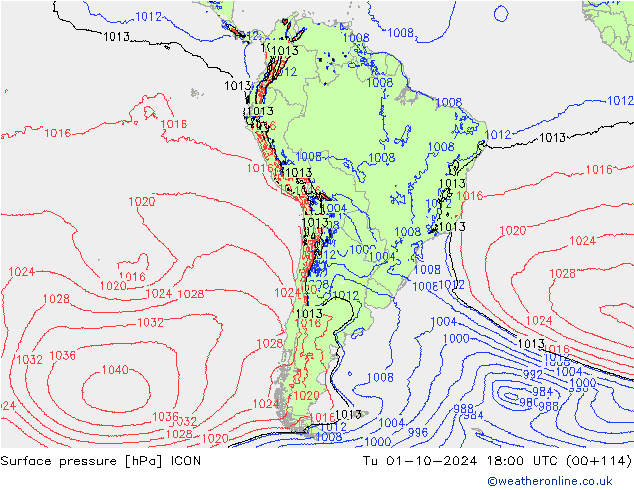 приземное давление ICON вт 01.10.2024 18 UTC