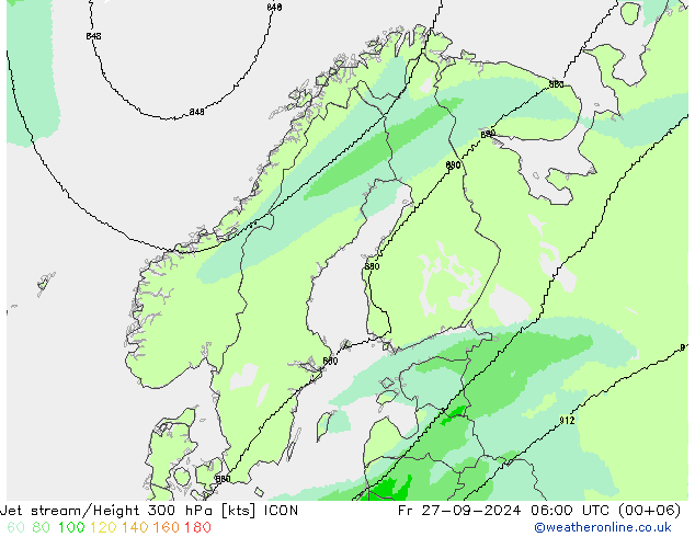 Jet stream/Height 300 hPa ICON Pá 27.09.2024 06 UTC