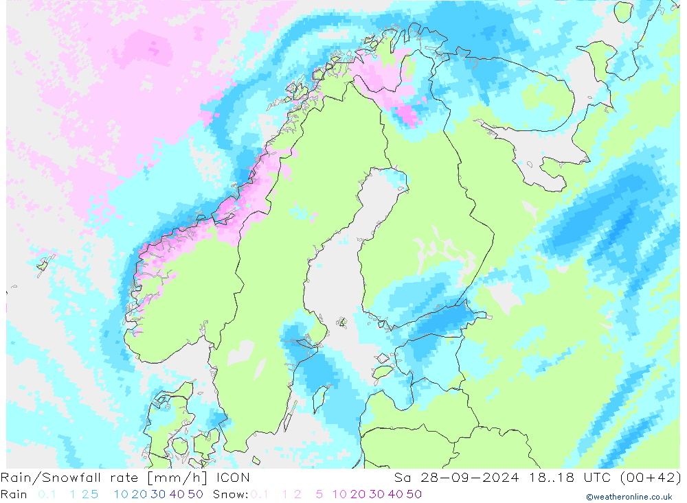 Regen/Schneefallrate ICON Sa 28.09.2024 18 UTC