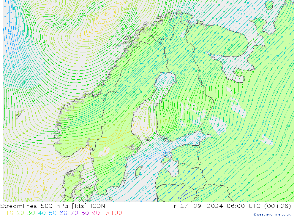 Streamlines 500 hPa ICON Fr 27.09.2024 06 UTC