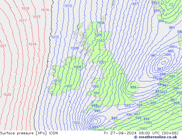 Surface pressure ICON Fr 27.09.2024 06 UTC