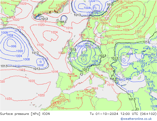 ciśnienie ICON wto. 01.10.2024 12 UTC