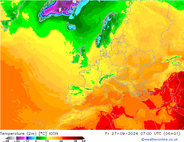 Temperature (2m) ICON Fr 27.09.2024 07 UTC