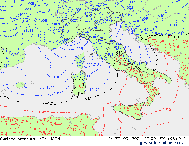 приземное давление ICON пт 27.09.2024 07 UTC