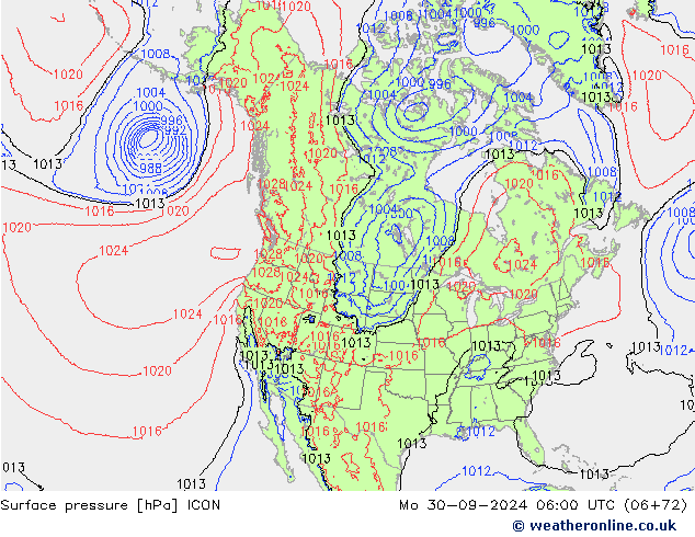 Pressione al suolo ICON lun 30.09.2024 06 UTC