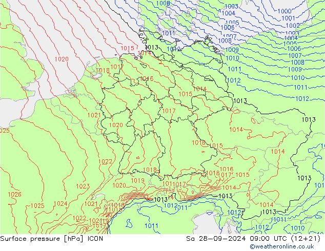 Luchtdruk (Grond) ICON za 28.09.2024 09 UTC