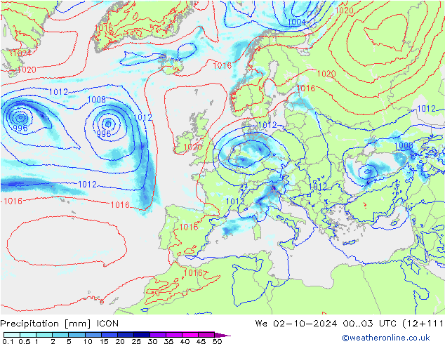 Neerslag ICON wo 02.10.2024 03 UTC