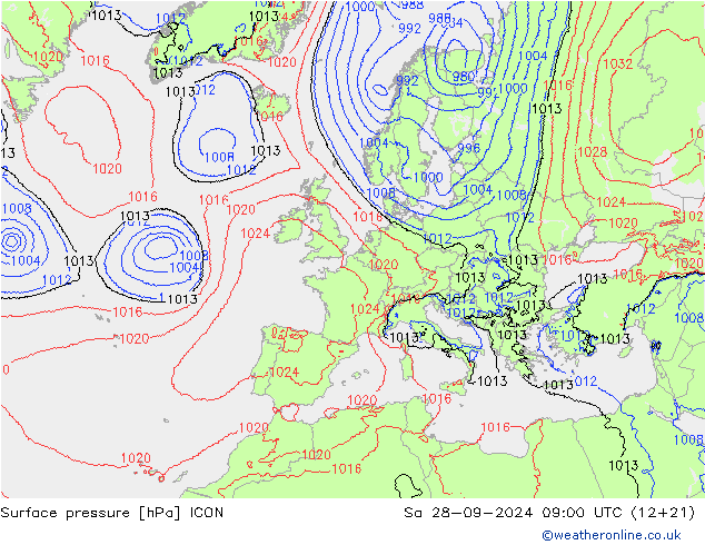 Luchtdruk (Grond) ICON za 28.09.2024 09 UTC