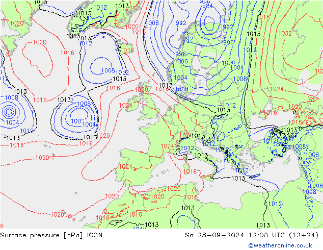 Luchtdruk (Grond) ICON za 28.09.2024 12 UTC