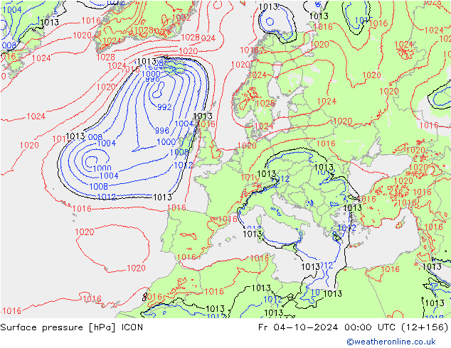 Luchtdruk (Grond) ICON vr 04.10.2024 00 UTC