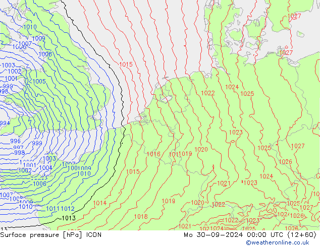 Luchtdruk (Grond) ICON ma 30.09.2024 00 UTC