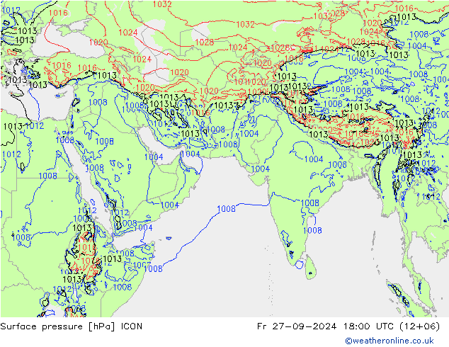 地面气压 ICON 星期五 27.09.2024 18 UTC