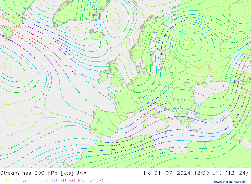 风 200 hPa JMA 星期一 01.07.2024 12 UTC