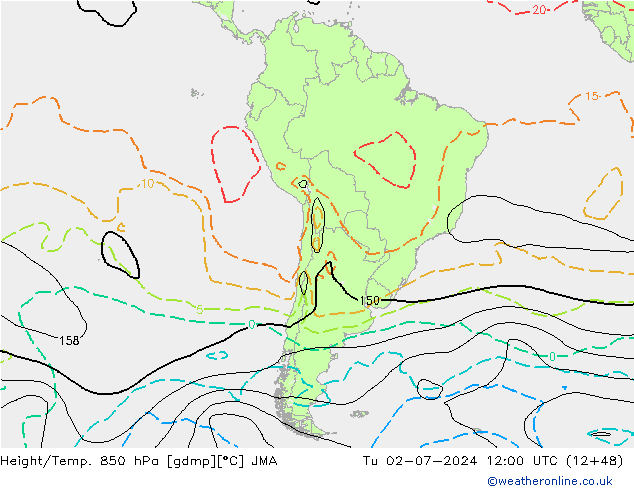 Hoogte/Temp. 850 hPa JMA di 02.07.2024 12 UTC