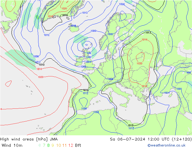 High wind areas JMA Sa 06.07.2024 12 UTC