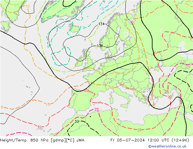 Hoogte/Temp. 850 hPa JMA vr 05.07.2024 12 UTC
