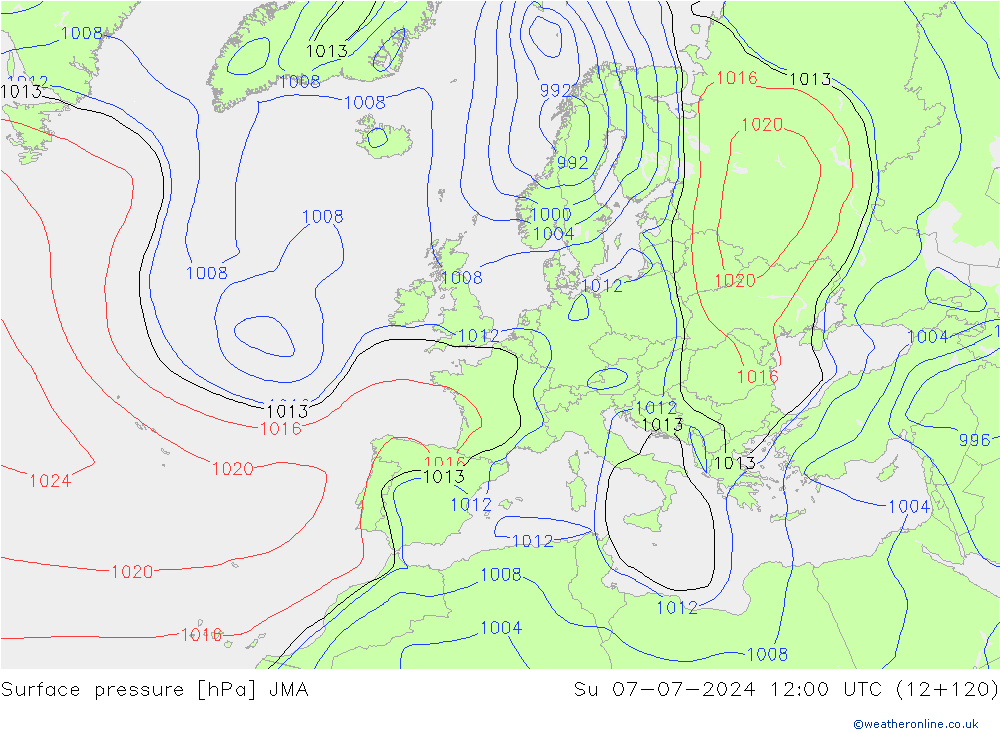地面气压 JMA 星期日 07.07.2024 12 UTC