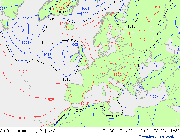 Surface pressure JMA Tu 09.07.2024 12 UTC
