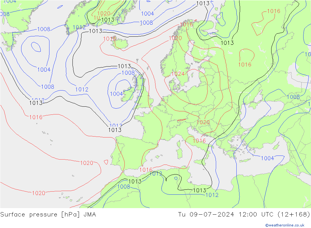 Luchtdruk (Grond) JMA di 09.07.2024 12 UTC