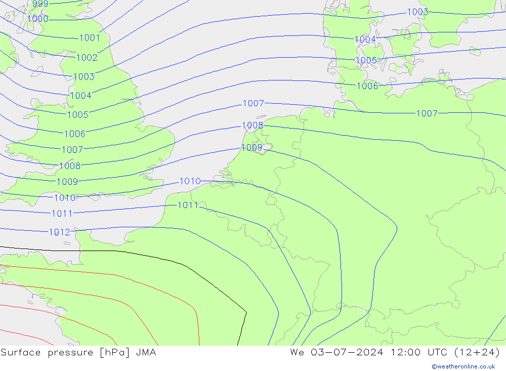 地面气压 JMA 星期三 03.07.2024 12 UTC