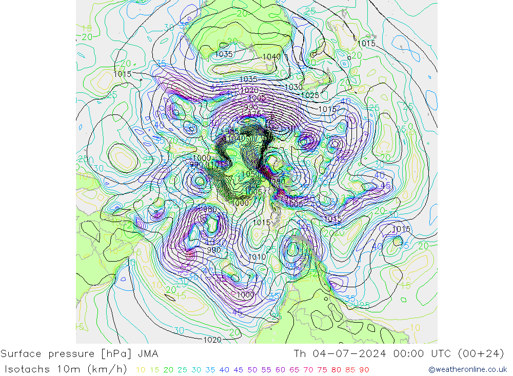 Isotachen (km/h) JMA do 04.07.2024 00 UTC