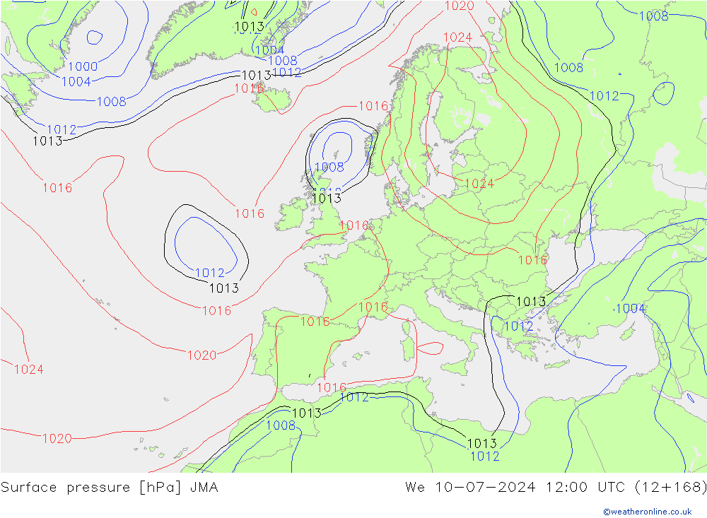 Luchtdruk (Grond) JMA wo 10.07.2024 12 UTC