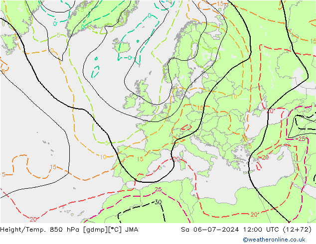 Hoogte/Temp. 850 hPa JMA za 06.07.2024 12 UTC