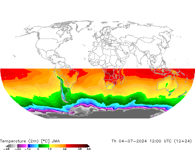 Temperatuurkaart (2m) JMA do 04.07.2024 12 UTC