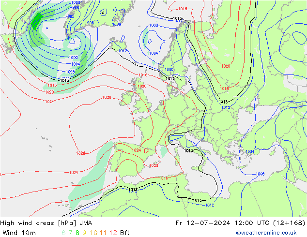 High wind areas JMA 星期五 12.07.2024 12 UTC