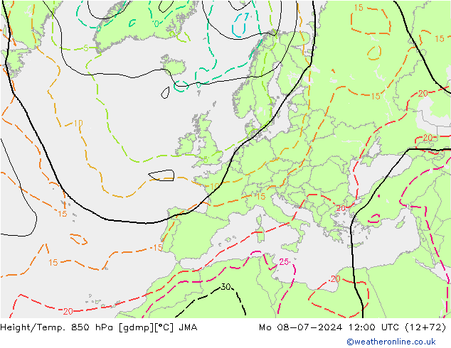 Hoogte/Temp. 850 hPa JMA ma 08.07.2024 12 UTC