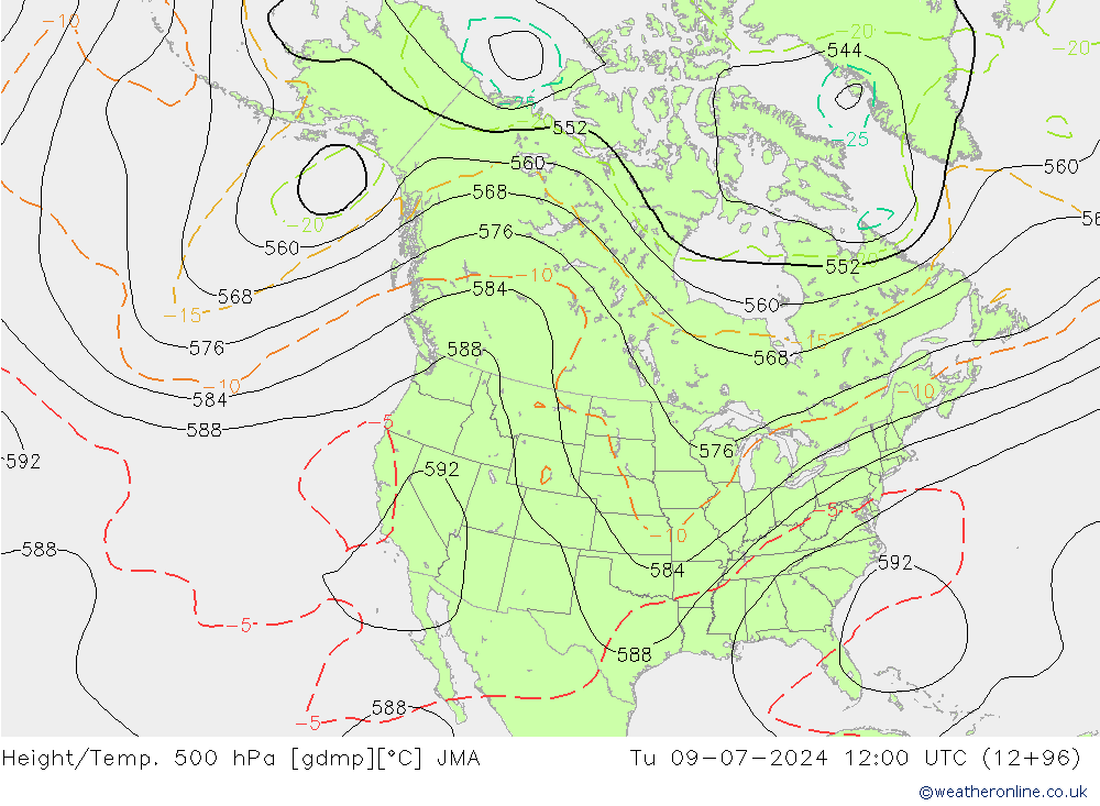 Hoogte/Temp. 500 hPa JMA di 09.07.2024 12 UTC