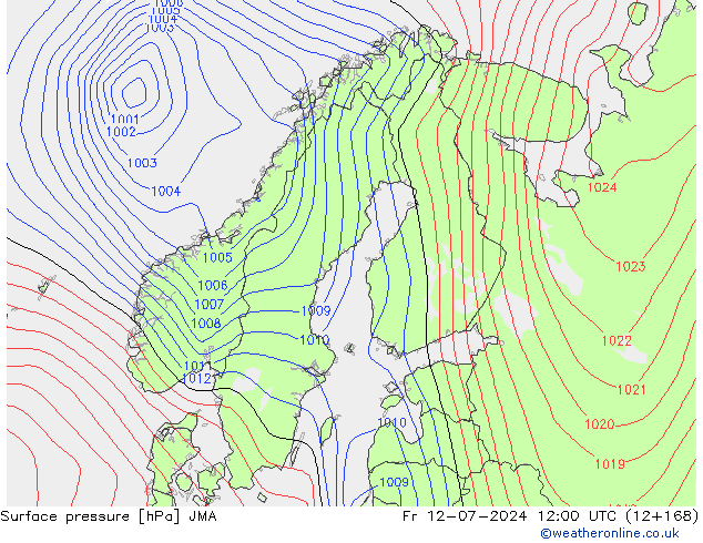 Surface pressure JMA Fr 12.07.2024 12 UTC