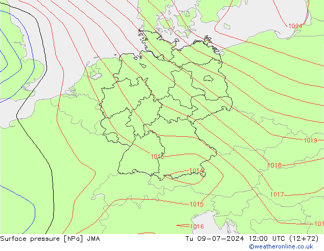 Luchtdruk (Grond) JMA di 09.07.2024 12 UTC