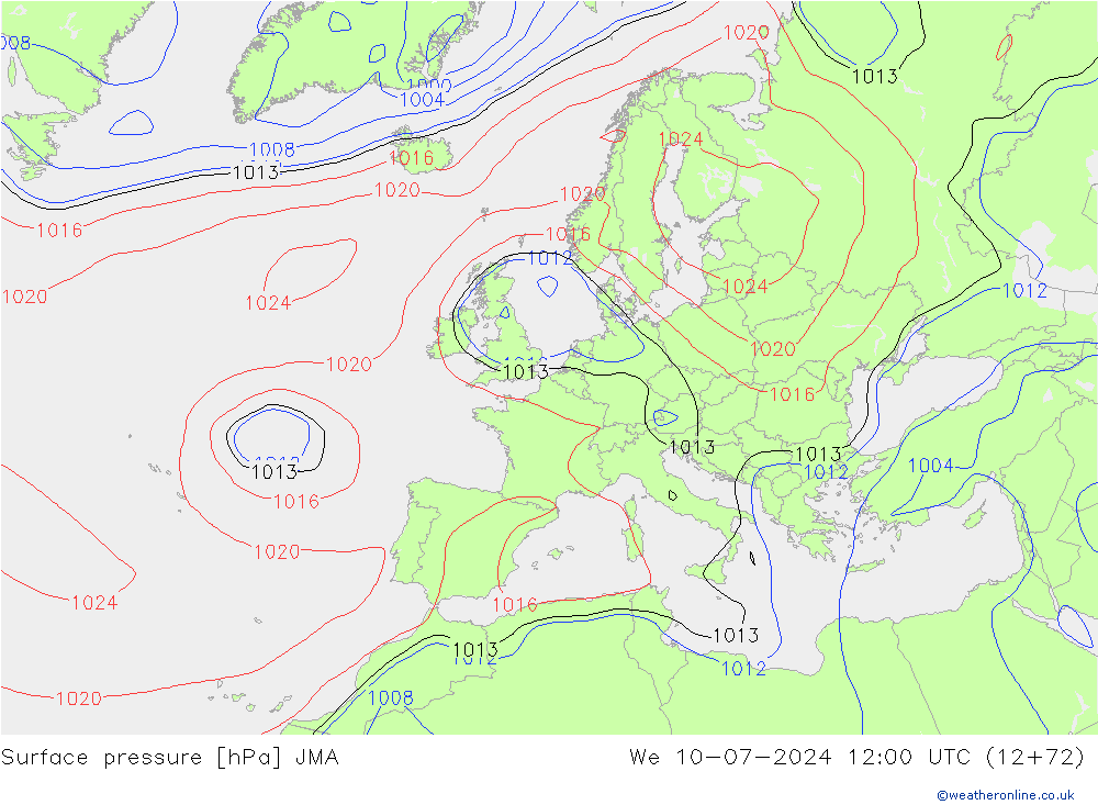 Luchtdruk (Grond) JMA wo 10.07.2024 12 UTC