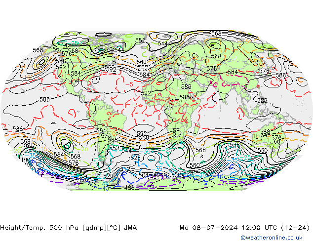Height/Temp. 500 hPa JMA 星期一 08.07.2024 12 UTC