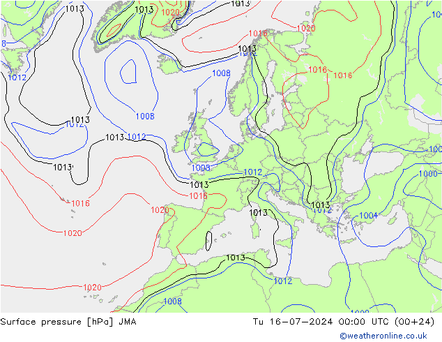 地面气压 JMA 星期二 16.07.2024 00 UTC