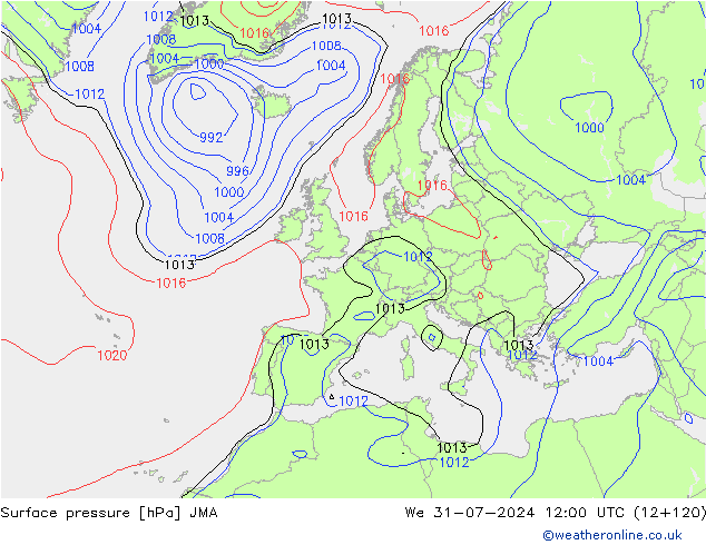 地面气压 JMA 星期三 31.07.2024 12 UTC
