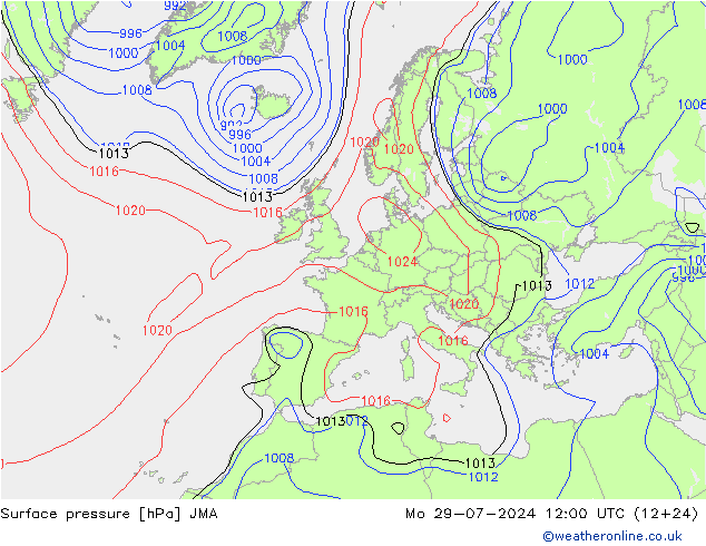 Luchtdruk (Grond) JMA ma 29.07.2024 12 UTC