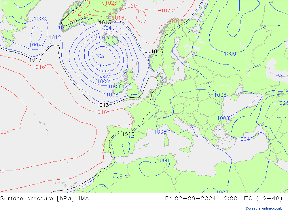 Luchtdruk (Grond) JMA vr 02.08.2024 12 UTC