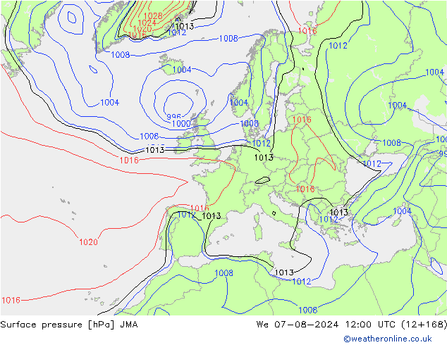 地面气压 JMA 星期三 07.08.2024 12 UTC