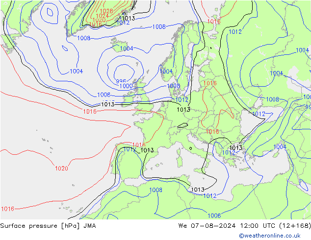 Luchtdruk (Grond) JMA wo 07.08.2024 12 UTC