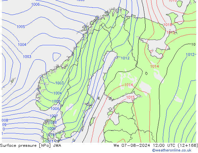 地面气压 JMA 星期三 07.08.2024 12 UTC
